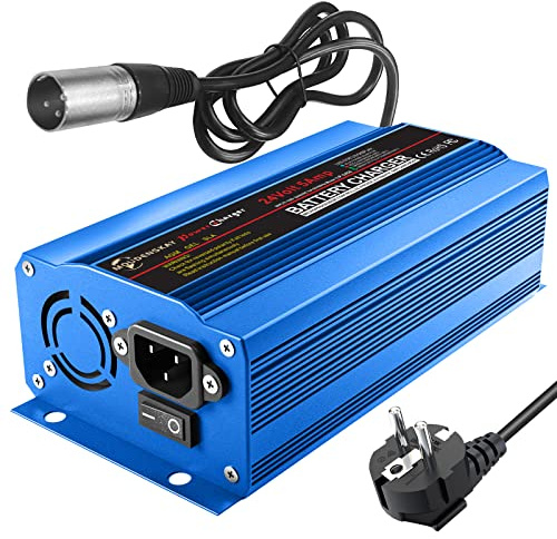 MOUDENSKAY 24V 5Amp Smart Automatic Battery Charger,24V Batterieladegerät Automotive Mit XLR-Anschluss für Roller Rollstuhl Auto Motorrad Erhaltungsladegerät Batteriehalter Mit dem Schalter