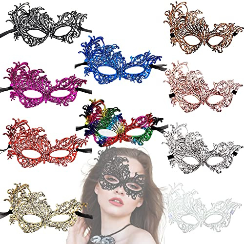 Zeaying 10 Stück Karnevalsmasken mit Glitzer, sexy Spitzenmaske für Damen | Maske aus Spitze für Maskerade, venezianische Maskerade, Party, Junggesellinnenabschied und Kostüme