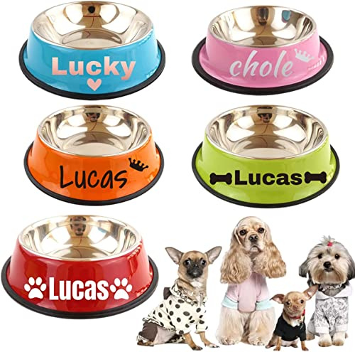 Personalised Dog Bowl Dog Bowls For Small Dogs Custom Name Cat Water Bowl Pet Cat Food Bowl Stainless Steel Puppy Bowls Non-slip Bottom