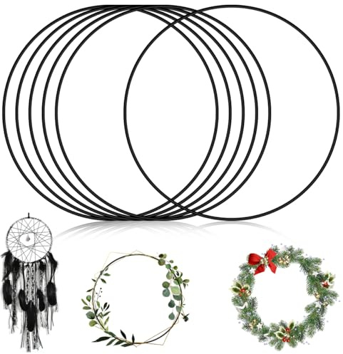 TMBMLPP 6 Stück Metallringe zum Basteln, Metallring Schwarz 25 cm, Kranz Ringe, Deko Ringe, Traumfänger Gross, Makramee Ringe, für DIY Floral Hoop, Traumfänger, Hochzeitskranz, Wandbehang Handwerk
