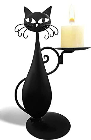 QLSKI Bougeoir Ensemble,Bougeoir à Chat Noir avec Plateau, Bougeoir à thé, Bougeoir Vintage, Décoration de Chat en métal pour la Maison, Bougeoirs Cadeau Fille Mariage Festival (Type 1)