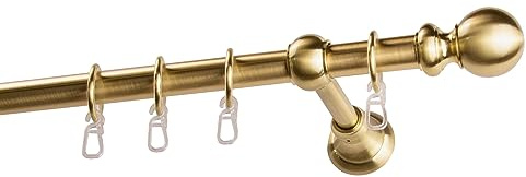 Garesa Gardinenstange Andrea Ø 20mm, 1-läufig, Messing, matt I Stabile Vorhangstange inkl. Ringe + Faltenlegehaken I Mit Endknopf Kugel lang I 310cm