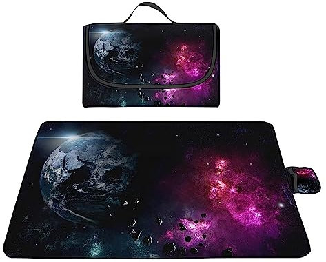 TengYuer Picknickdecke 180x200cm Stranddecke Wasserdicht Sandfrei Isoliert Faltbar Strandmatte mit Tragegriff Outdoor Campingdecke XXL für Camping Parks Strände Picknick Schwarz Violett