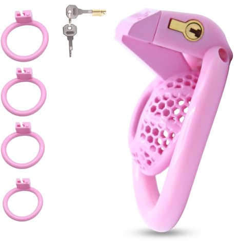 BDSMJOY Small Cock Cage Male Chastity Device, Toy Penis Cage with 4 Different Sizes Ring, Chastity Cage Adult Sex Toys Chastity Bondage Chastity Device (Pink, Innie)