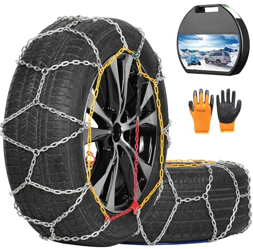 COCO BIRD Snow Chains, Wear-Resistant High Carbon Steel Anti Slip Tire Chain for Passenger Cars, Pickups, and SUVs, Set of 2 (KN150)