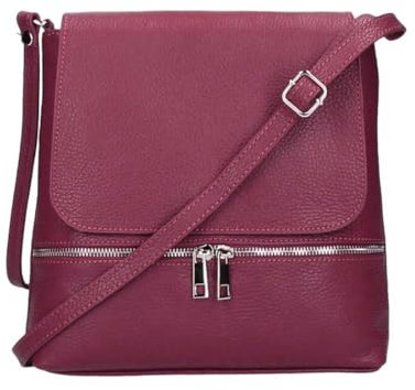 OBC Made in Italy Damen Leder Tasche Messenger Crossbody Handtasche Schultertasche Crossover Umhängetasche Shopper Damentasche Überschlagtasche Tablettasche bis ca. 7-9 Zoll Bordo