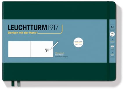 LEUCHTTURM1917 370358 Quaderni da disegno Medium Landscape A5, Copertina rigida, 112 pagine 150 g/m², Bianco, Forest Green