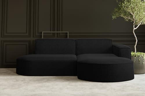 Kaiser Möbel - Ecksofa mit Wohnlandschaft, Eckcouch L-Form, Sofa 3-sitzer, Polstersofa, Bequemes Couch mit Ottomane für Wohnzimmer, Relaxsofa, Lounge-Set, Verita Stoff, Modena Studio, Schwarz, Rechts