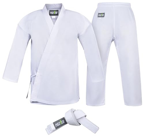 POZTEV Karate Uniform for Kids & Adults Lightweight Student Gi Pants and Jackets for Martial Arts Taekwondo Uniform With Free Belt (00)