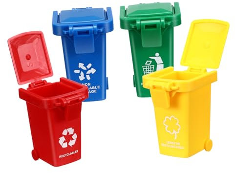 VICASKY 40 Pcs Mini Trash Can Mini Bin Mini Trash Bin Trash Can with Wheels Trash Classification Toy Toys Vehicle Garbage Sorter Toy Office Cart Models Child Plastic Cup Red Pulley