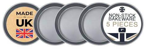 Chabrias 5 Pack Non Stick Victoria Sandwich Cake Tin Pan, Rainbow, Coil Coated, Birthday, Layer Cake 7 (17.5cm) Great British Bakeware