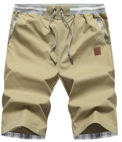 Djtnzdm Herr Cargoshorts Sommar Elegant Avslappnad Elastisk Bermudashorts Chino Shorts med Fickor, Khaki, XXL