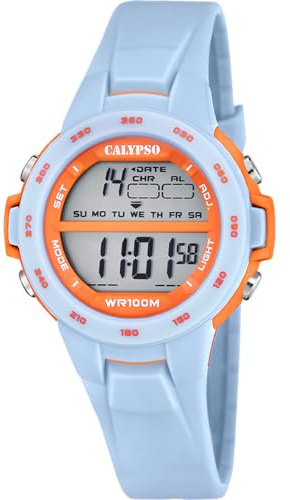 CALYPSO Reloj Digital Infantil Niño Niña de Caucho Azul - Resistente al Agua 10 ATM Fecha y Calendario, Cronógrafo, Doble Horario, Luz, Alarma, 12 y 24 Horas K5850/2 - Junior Collection