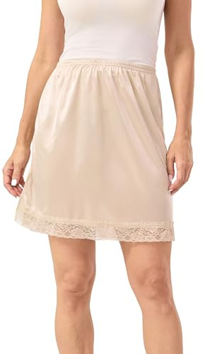 GYS Women's Half Slips for Under Dresses A-line Lace Trim Mini Underskirt, Beige, Small