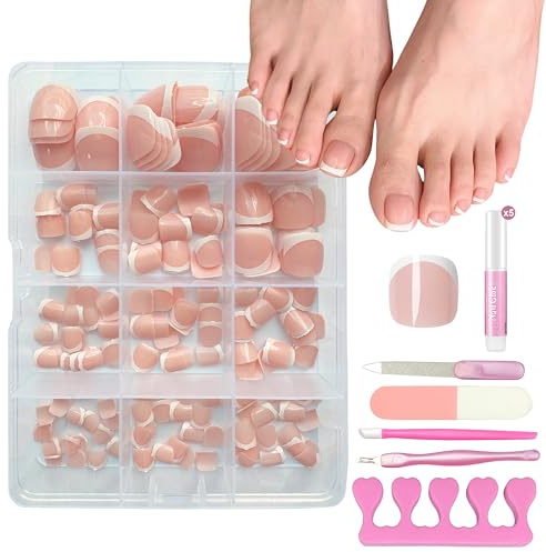 MrCuvaryas Lot de 240 faux ongles pour pieds, 12 tailles, à coller, couverture complète, nail art, blanc français