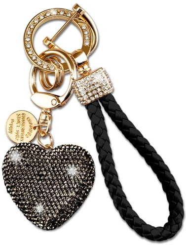 Cute Heart Keychain Black Wristlet Keychains For Women Girls Bling Key Chain Rhinestone Key Chains For Car Keys Purse Charms Handbag Backpack Accessories Rhinestone Keychain Sparkly