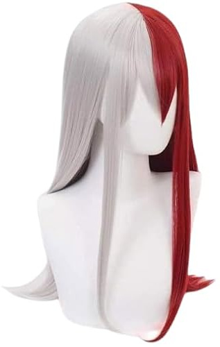 Kraja Parrucca Cosplay di Shoto Todoroki Femmina per i Fan di accademia Halloween Festa Bianco e Rossa (Todoroki Femmina)