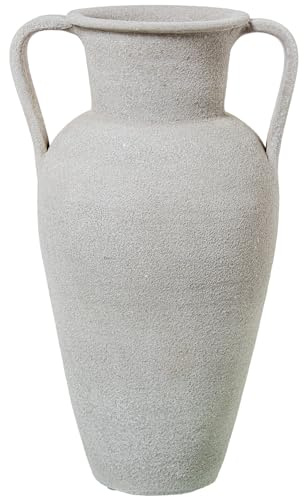 DRW Jarron de Suelo con Asas de Ceramica Blanco Arena 31x31x50cm