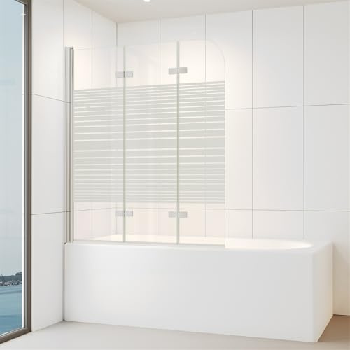 IMPTS 120x140 CM Duschwand für Badewanne 3 teilig Duschabtrennung Badewannenaufsatz Teilsatiniert Faltwand 180° Faltbar 6mm ESG-Sicherheitsglas mit NANO-Beschichtung | LINKS