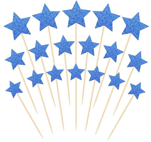 30 Pack Blue Star Cake Toppers Star Cake Decorations Twinkle Little Star Cupcake Picks for Baby Shower Birthday Party Wedding Engagement Supplies (Mixed Size)