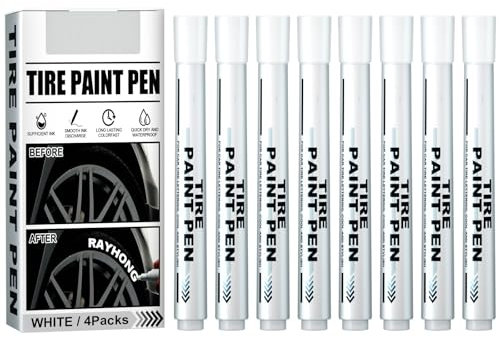 8pcs Auto Reifen Stift Weiß Reifenstift Wasserfest Lackstift mit Großer Kapazität Schnell Trocknende Reifen Stift uto Reifenmarker Reifen Lackstifte DIY Reifenmarker für Holz Fahrrad Motorrad Reifen