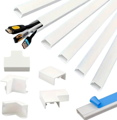 6x1metro (16x16mm) Canaleta Cables Pared Adhesivo | 6 Canaletas Cables de 1metro de Largo y 10 Accesorios - Cubre Cables Color Blanco para Proteger o Esconder Cables