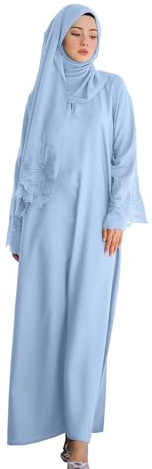 Muslimische Kleider für Damen, einfarbig, Trompetenärmel, Abaya, muslimisch, edel, langes Kleid, Damen, große Kleidung für Alltag, Hochzeit, Abend, Party, Hochzeitskleid – enthält Hijab