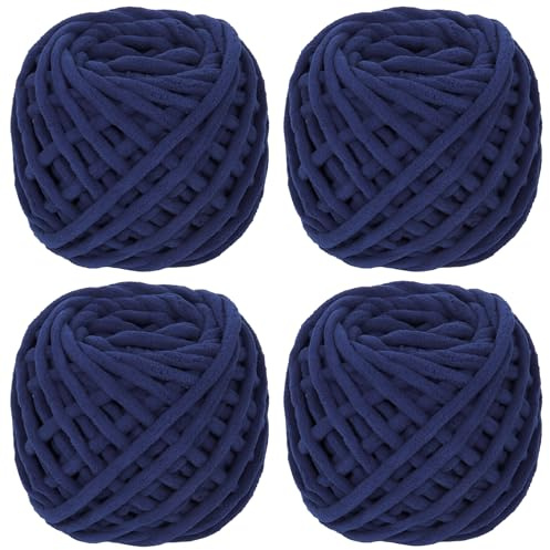 Coopay Chunky Wolle zum Häkeln, 4 x 90g Dicke Wolle zum Stricken Dickes Garn, Plüschgarn Wolle zum Stricken, Weich Wolle Dickes Garn Flauschig für Decken, Schals, Puppen - Marineblau