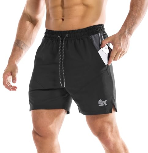 BROKIG Men's Dry Gym Shorts Running Sports Tennis Football Training | 5 Inch Training Shorts with Mesh Pockets, Lightweight Boxing Shorts, Breathable, Quick dry, stretch, Split-leg