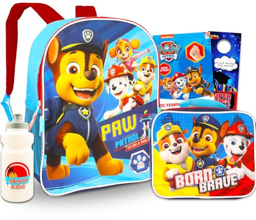 Paw Patrol Mochila con bolsa de almuerzo, paquete con mochila de 16 pulgadas, fiambrera, botella de agua y más | Suministros escolares Paw Patrol para niños