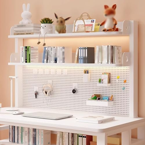 Pegboard Stecktafel Wand Organizer Lagerregal, Klemmregal für Schreibtisch-Organizer mit Pegboard, Platzsparendes Tisch-Display-Rack, Büro-Spieltisch(White,63 * 95cm)
