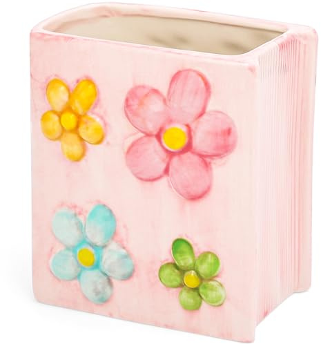 Busnos pennhållare söt bok blomma vas penselhållare blommor skrivbordsdekoration Kawaii present för kvinnor födelsedag pennhållare rosa vaser skrivbord pennor arrangör estetisk för flickor