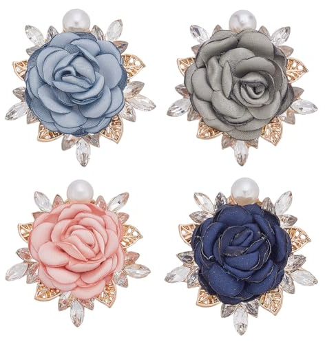 GOMAKERER 4 Broche Fleur Rose Bicolore Broches en Tissu Perlé Faites à la Main Élégantes pour Vêtements Décoration Florale pour Femme Anniversaire Mariage Banquet Danse