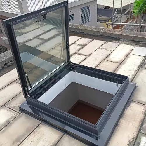 Skylight Roof Window,Roof Window and Skylight Basement Daylighting Door,Attic Skylight Cover with Aluminium Alloy,Commercial Large Basement Sun Tunnel Skylights Lid for Shed(LxW:65x65cm(26x26in))