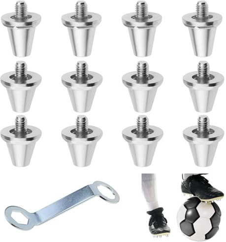 12 Stück 11/13 mm Fussball Ersatzstollen mit M5 Gewinde & Stollenschlüssel, Robuste Aluminium Schraubstollen für Fußballschuhe, 2 Größen Metall Fußballschuh-Spikes für Rugby Stollentraining