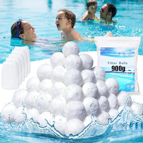 Pool Filterbälle 900g für Sandfilteranlagen Filterballs Kartuschenfilter Filterwatte Wattebällchen Poolfilter Reinigungsbälle Filterkugel + 5 Pool Skimmer Socken Kann Für 35Kg Filtersand Ersetzen