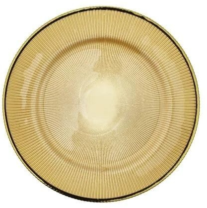 Chefline 13 Clear/Gold Decorative Glass Charger Plates Set of 4, 6, or 12 Elegant Dinner Plate for Weddings, Parties, Christmas & Events, Durable & Stylish, Sold (6, All Gold Plate)