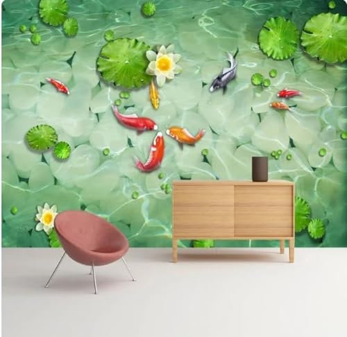 XLMING Étang Vert Lotus 3D Papier Peint Luxe Décoration Manger Adulte Intérieure Salon Canapé Chambre Fond TV Mur-430cm×300cm