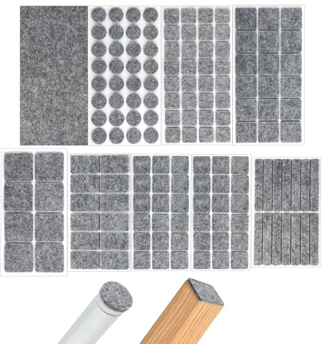 Arvoni Patins pour Meubles 153 Pièces, 3mm D'épaisseur Patin Feutre Autocollant, Gris Patins en Feutre, Rond et Carré Patin Chaise Feutre, Feutrine Autocollante Meuble Convient aux Meubles