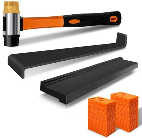 NAACOO Outils laminés/fondamentaux en vinyle, plancher en bois vinyle frappé avec blocs - double face avec encoche, levier, 40 joints de plancher, marteau en caoutchouc. Kit d'installation plancher.