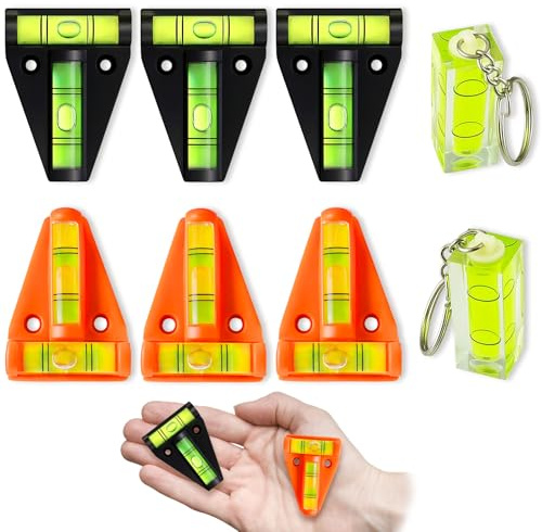 8 mini niveles de burbuja, nivel de burbuja pequeño para nivel de caravana, proyectos de bricolaje, nivelación de muebles, nivel de burbuja tipo T con diseño negro y naranja