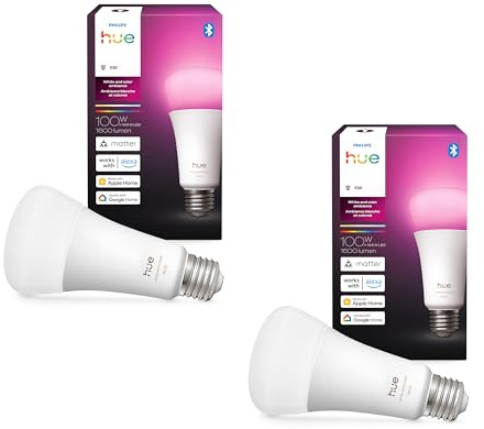 Philips Hue Smart LED A21 Bulb,White and Color Ambiance, E26 Base,13.5W, Full Spectrum Light 1000K-20000K,1600 Lumens, Dimmable, Compatible with Alexa, Google, Apple Home, 2pk