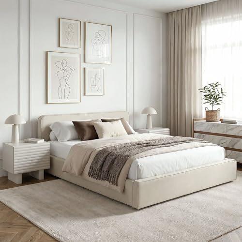 IDIMEX Polsterbett MARINI Doppelbett 120x200 cm, cremeweiß- Bett gepolstert mit Lattenrost, modernes Design & stabiles Holzgestell mit Kunststofffüßen