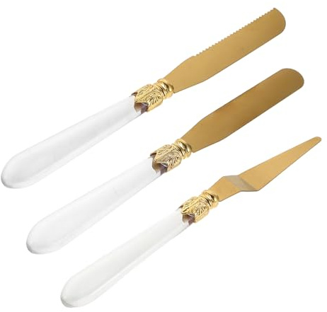 TOPBATHY Juego de Cuchillos para Queso de Acero Inoxidable 3 Piezas Mango de Cristal Espátula para Untar y Pala para Mantequilla Adecuado para Cocina Fiestas y Tablas de Charcutería