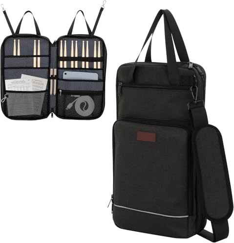 Drumsticktasche mit Aufhängehaken, Drumstick-Bag mit verstellbarem Schultergurt, Schlägelhalter für Drumsticks, Besen und Notenblätter, für Drummer und Anfänger bei Gig, Übung und Probe, nur Tasche