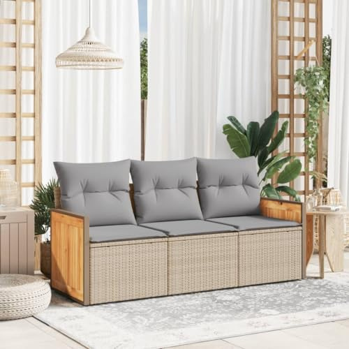 Tonture 3-TLG. Garten-Sofagarnitur, Beige Poly Rattan, mit Kissen, modulares Design für Terrasse, Balkon, Außenbereich, witterungsbeständiges Loungesofa
