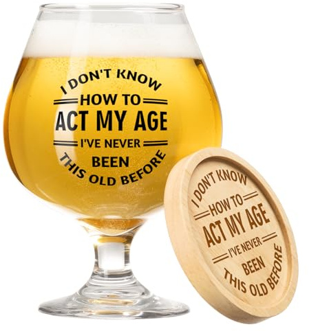 Blumuze Birthday Gifts for Men, 510ml Beer Glass with Coaster Gifts for Him | 50th 60th 70th 80th Birthday Present for Dad Husband Boyfriend Friends or Colleague, Retirement Beer Gift for Men