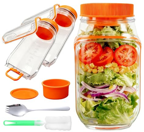 Barattolo Per Insalata, 2026 Nuovo Contenitore Portatile Con Scomparto Per Condimento, Originale Capsula Per Insalata, Adatto Per Casa, Attività All'aperto, Viaggi E Feste (Arancione,1000ml * 2)