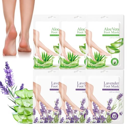 6 par fotmasksstrumpor – fotmask mycket torra fötter – aloe vera & lavendel förhårdnadsborttagningsstrumpor, anti-förhårdnadsstrumpor – daglig fotvård peeling fotmasker