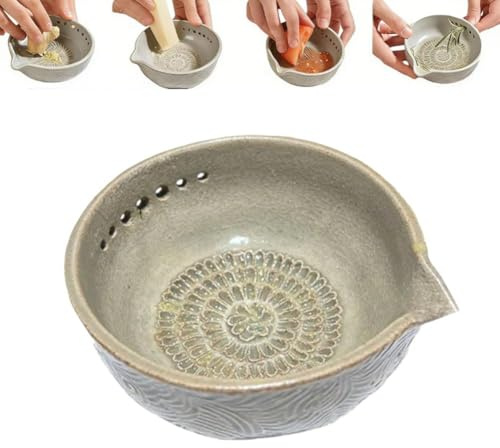 Rallador de ajo y cuenco de hierbas hecho a mano, plato rallador de ajo, herramientas de cocina multifuncionales, para jengibre, ajo, queso y hierbas, pelador de hojas eficiente, amante de la cocina